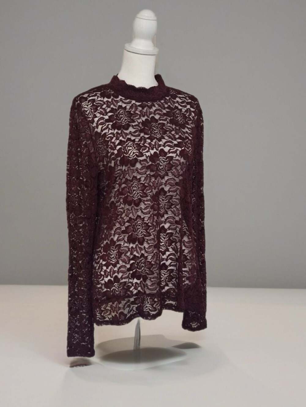 Romantic Maroon Floral‎ Lace Victorian Blouse Keyhole Back Sz. XL, NWT